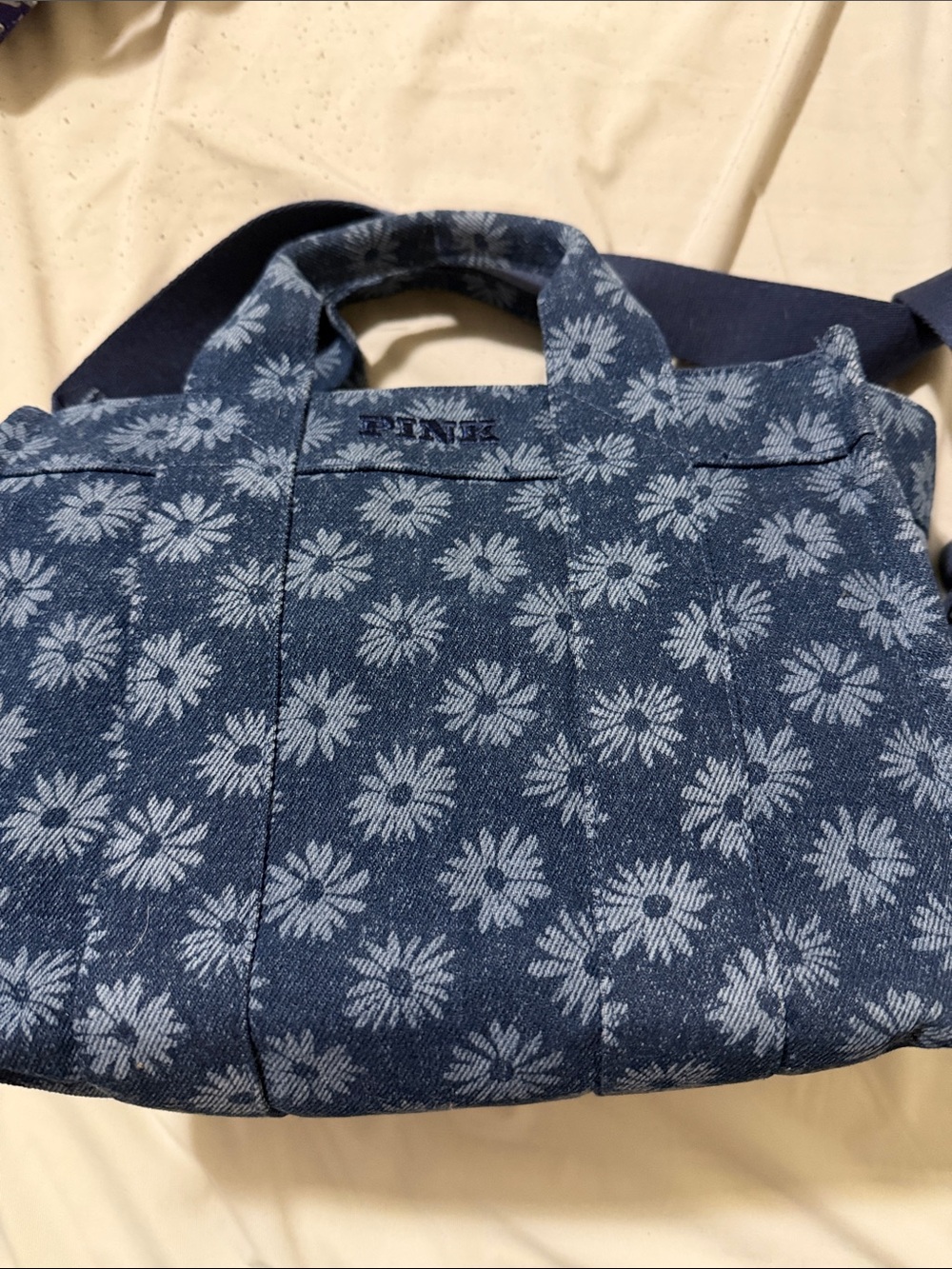 Floral Denim Tote Bag - Blue